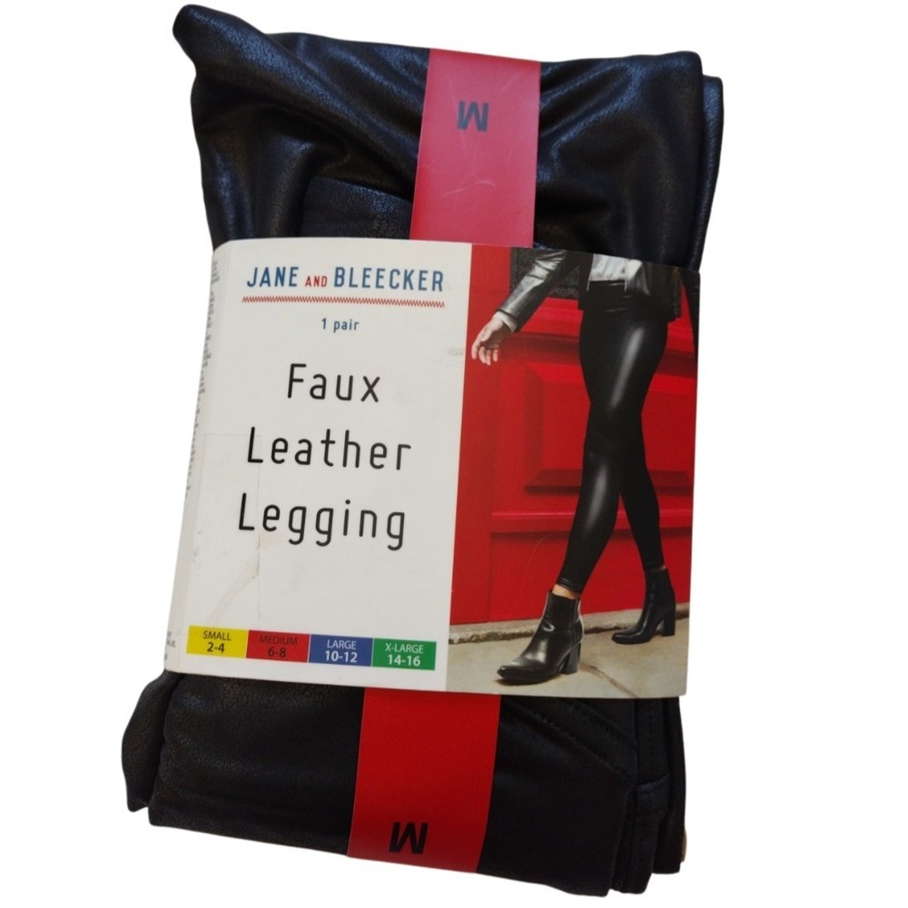 Jane And Bleecker Faux Leather Leggings Woman's M Black Shinny Moto Travel